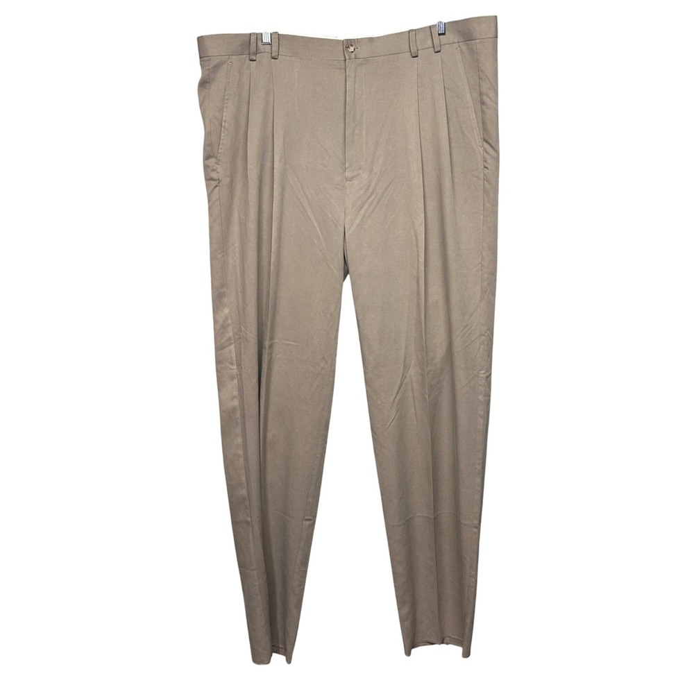 NWT Axis Pleated Trousers Men 46 Khaki Tan 100% Silk Moss Pants Unfinished Hem